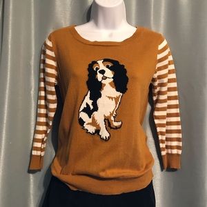 ModCloth Sweater w/ dog and stripped 3/4 sleeves